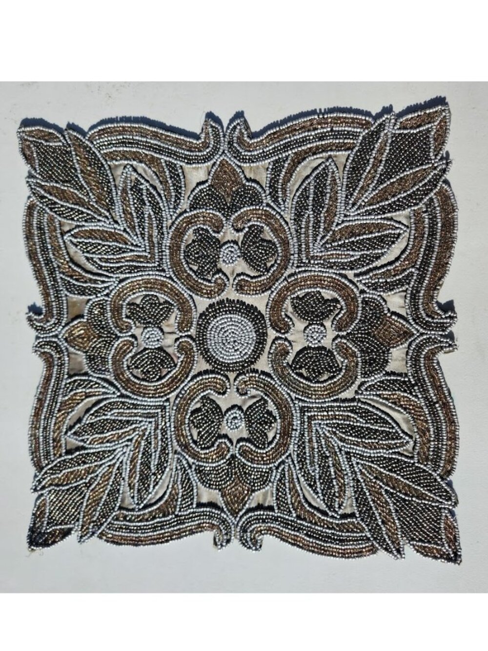 Christmas Table Setting Silver Embroidered Beaded Square Placemat Beads Table Se